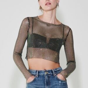 Zara Sequin Top Long Sleeve Black